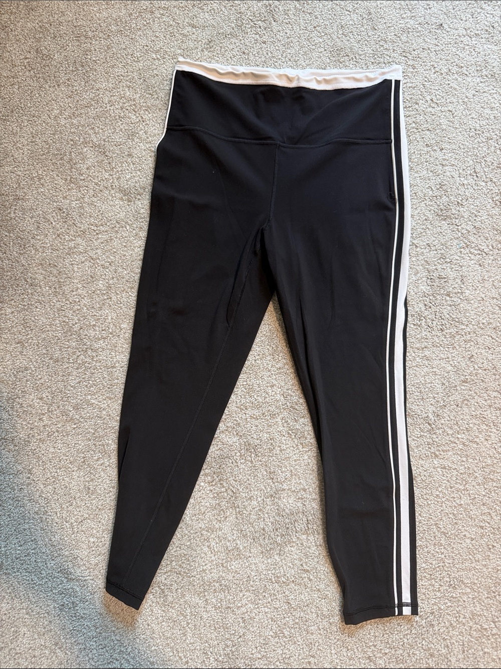 Athleta Black Leggings with White Side Stripe
